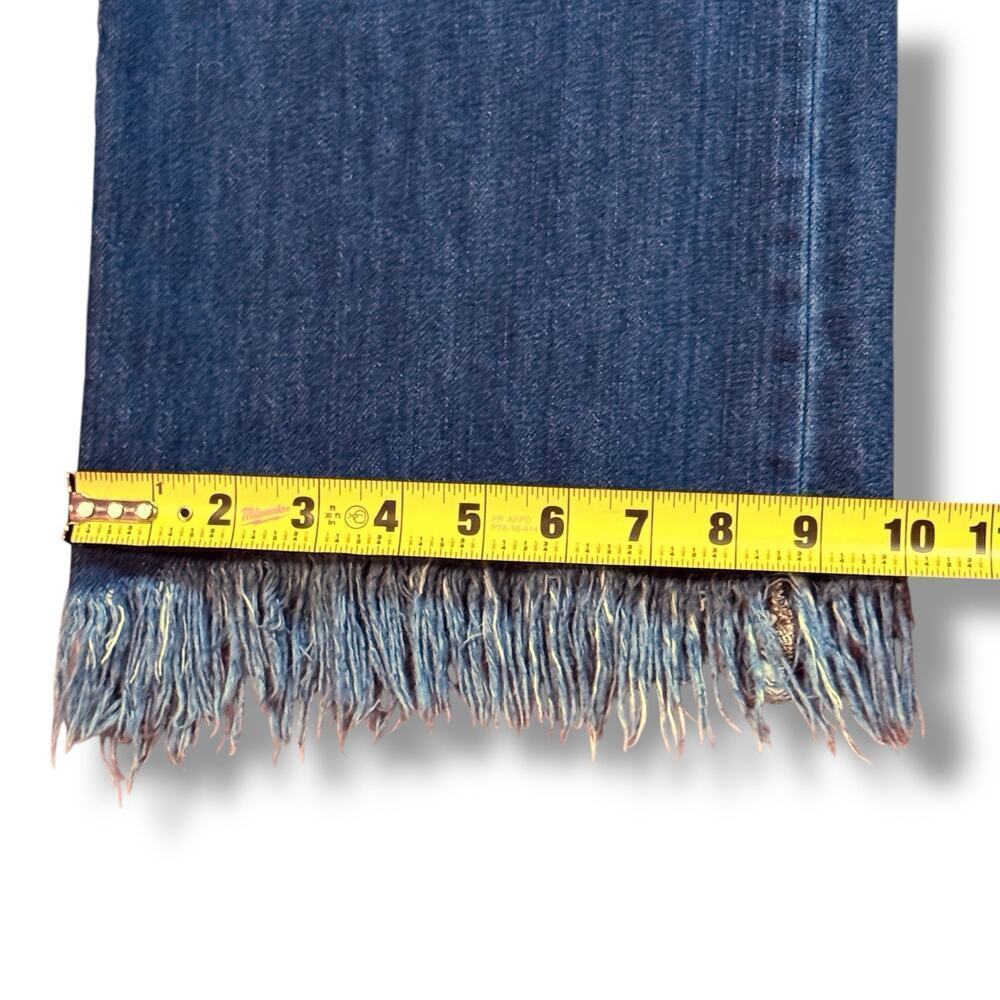 Risen Womens Size 28/7 Button Fly High Rise Cropped Fringe Wide Leg Blue Jeans - Picture 7 of 12